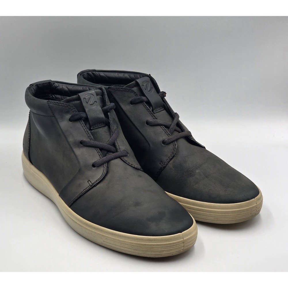 ECCO Soft 7 High Top Sneaker Boots Black Nubuck Leather Mens US 9 EU 43